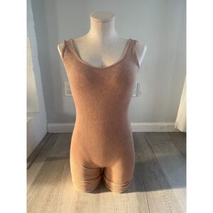Beige ribbed unitard romper one size